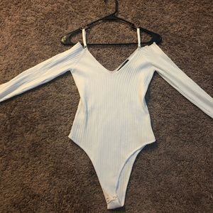 White long sleeve off the shoulder body suit